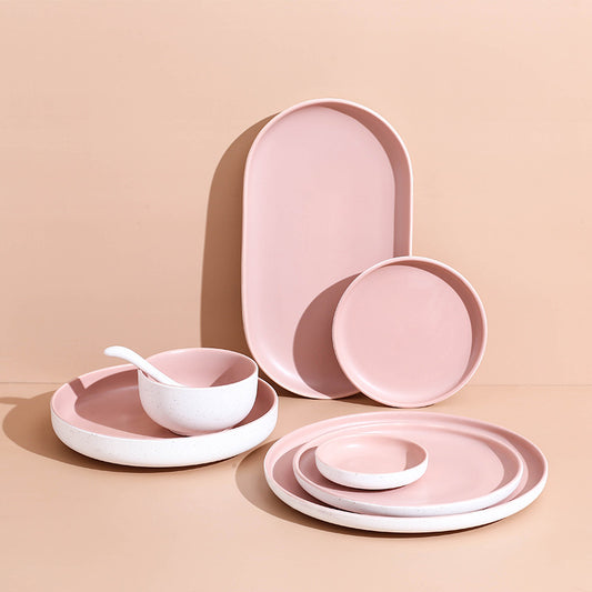 Simple Nordic Ceramic Tableware Set - Minimalist Elegance in Pink and Orange