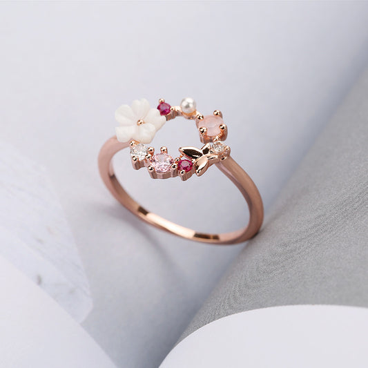 Creative Jewelry Butterfly Flower Real Rose Gold Ring Women'S Accessories Jewelry