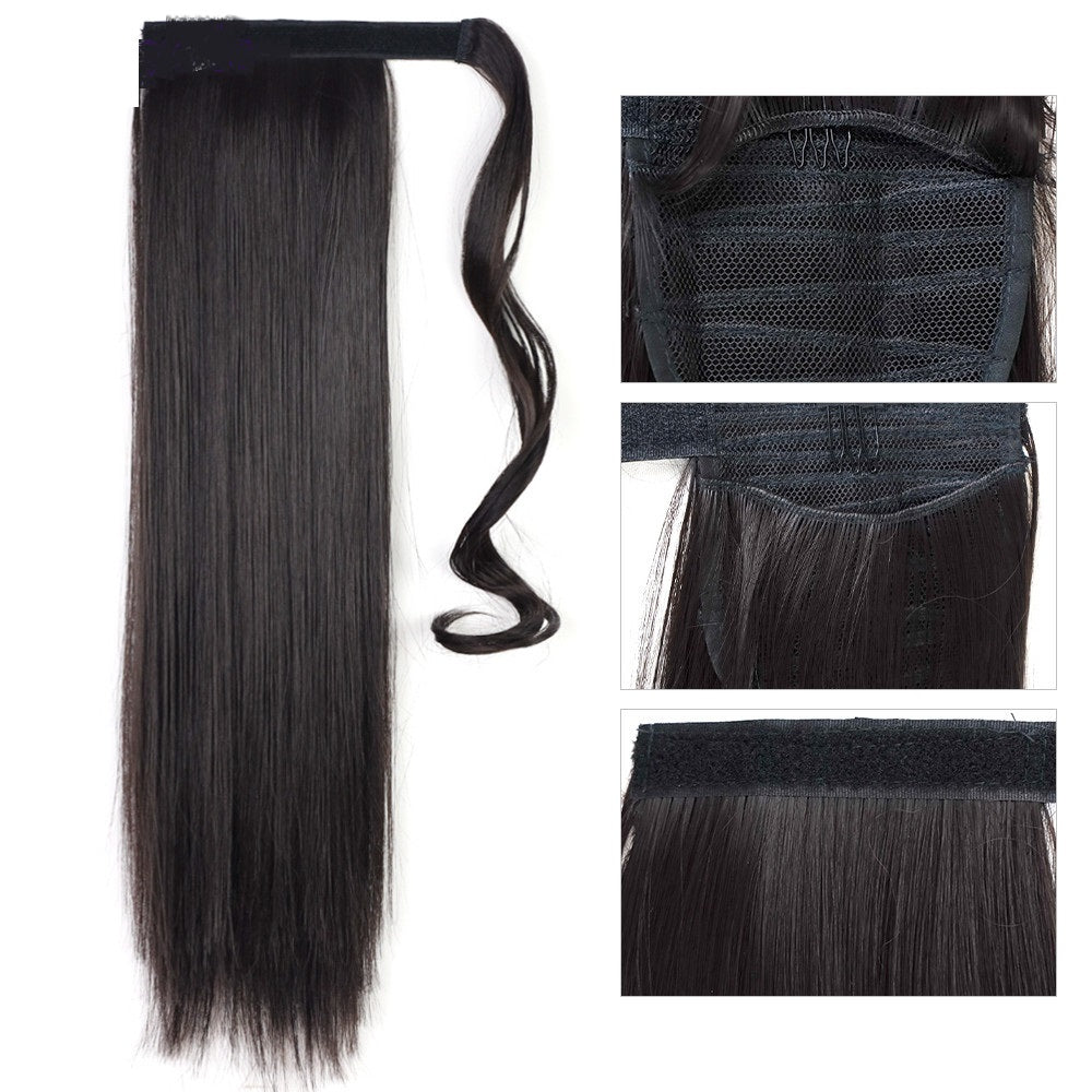 Long Straight Wrap Around Clip In Ponytail Hair Extension Heat Resistant Synthetic Tail Fake Hair