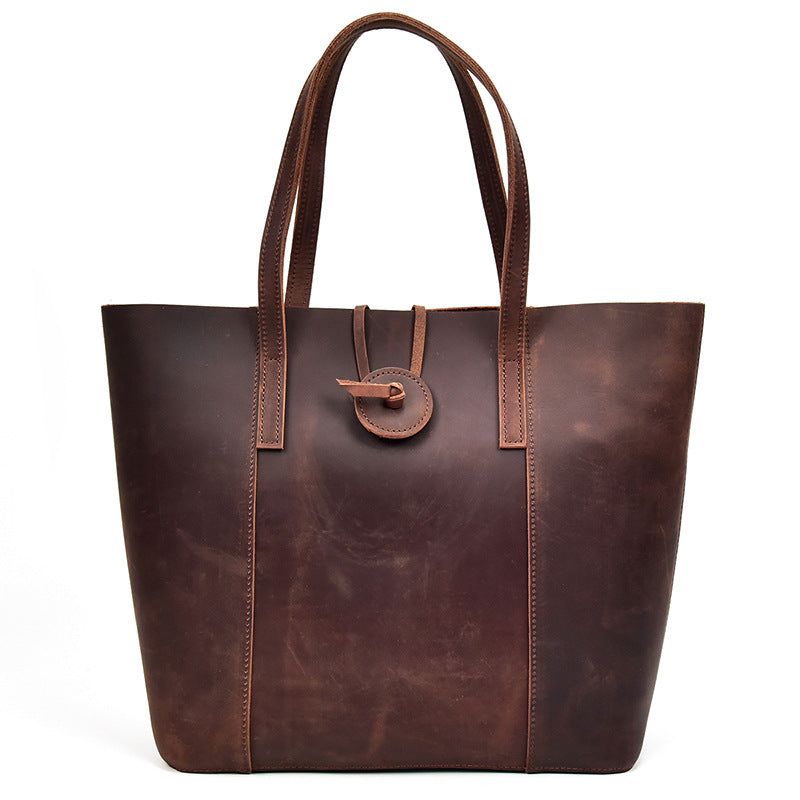 Women Genuine Leather Handbag Crazy Horse Leather Clutch Tote Bags Designer Simple Retro Big Shopping Bag