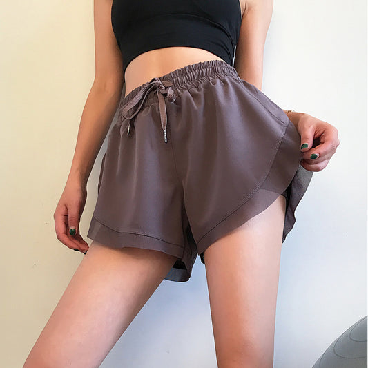 Fake Two-piece Fitness Shorts Women High Waist Stretch Tight