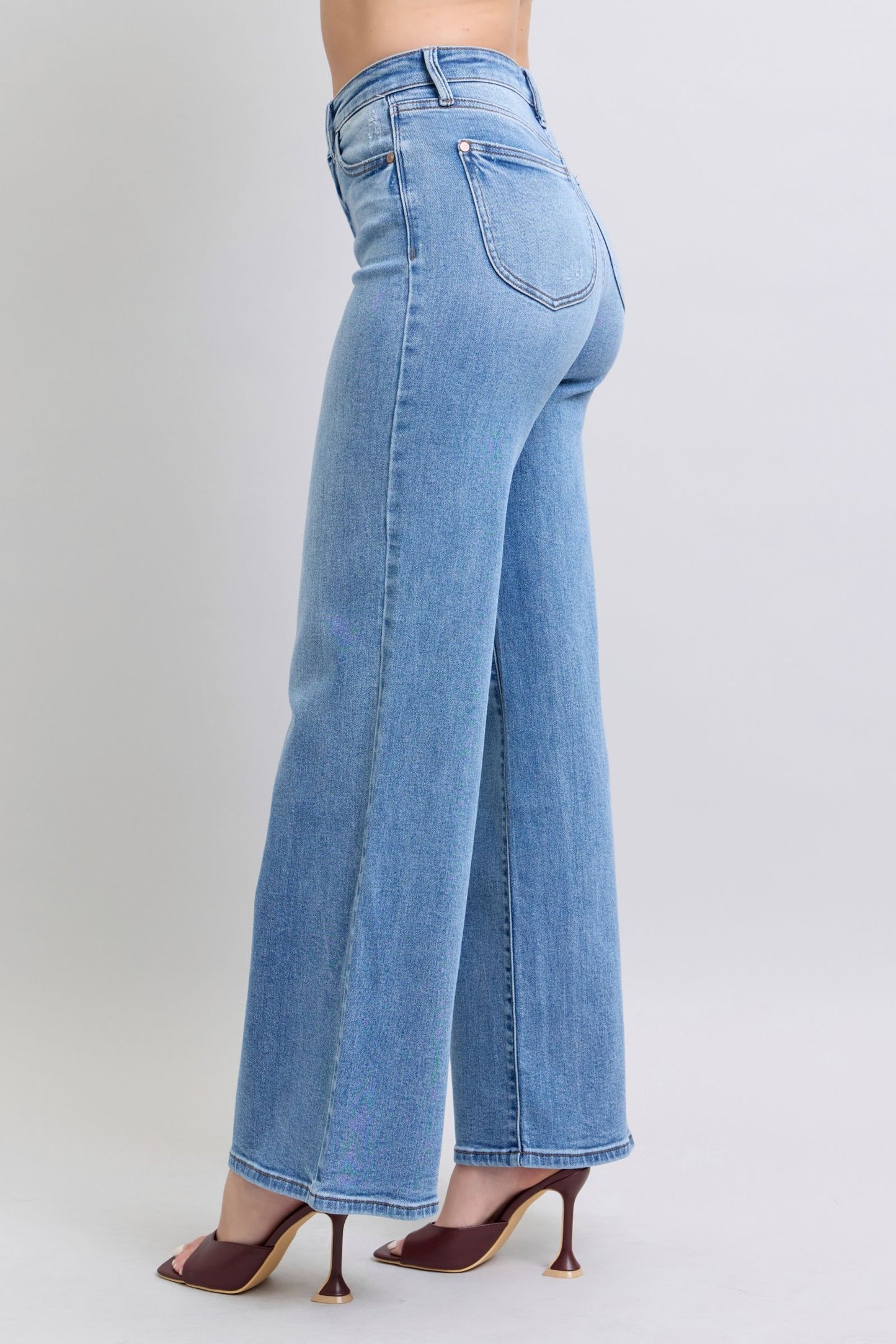 Judy Blue Full Size Wide Leg Jeans with Pockets – 93% Cotton Soft Stretch High-Comfort Denim