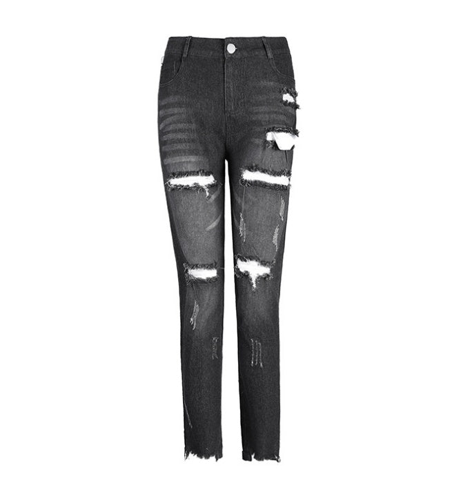 Women’s Mid-Rise Cotton Pencil Jeans - Sexy Pierced Feet Trousers in Black, Blue Black & Sky Blue (S-3XL)