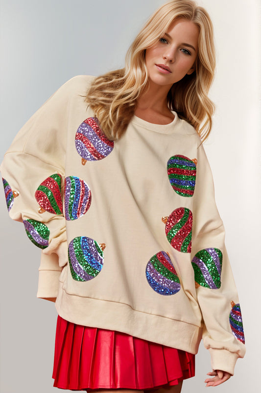 Double Take Sequin Christmas Sweatshirt – Festive Round Neck Long Sleeve Holiday Top