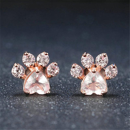 925 Silver Rose Gold Cat Paw Earrings