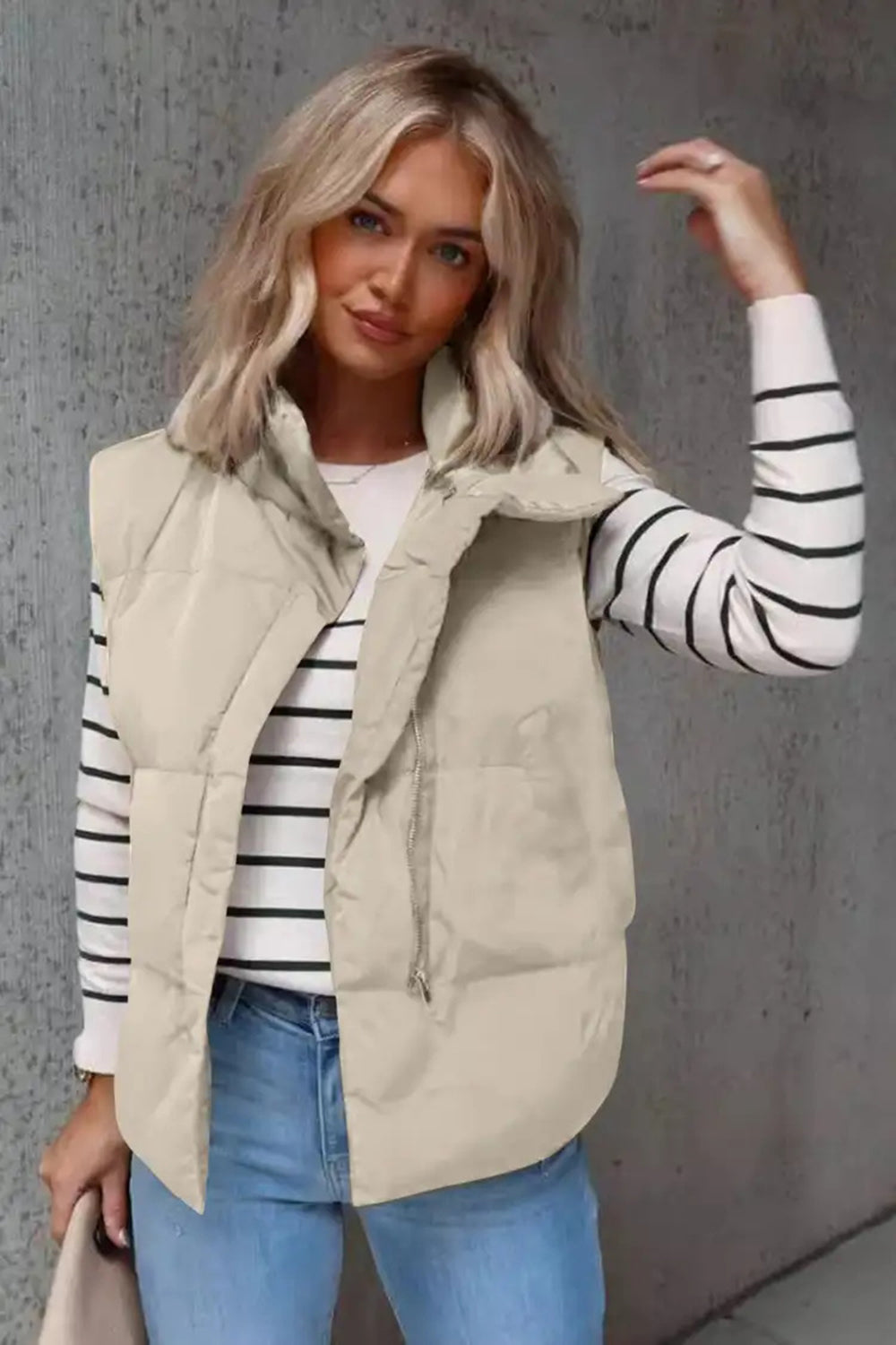 Zip Up Vest Coat with Pockets