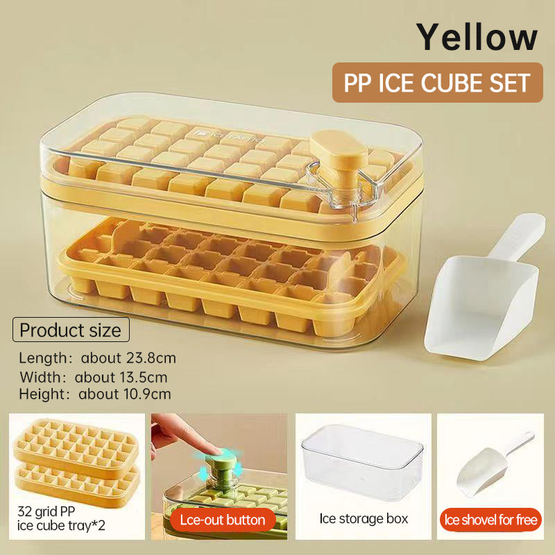 Ice Cube Tray Set Including Lid and Bin, 64 Pieces Ice Cube Molds, Freezer Ice Trays, Mold for Ice Cubes with 2 Trays, Container for Freezing Ice, Lid and Scoop for Spill Prevention, Ideal for Various Beverages.