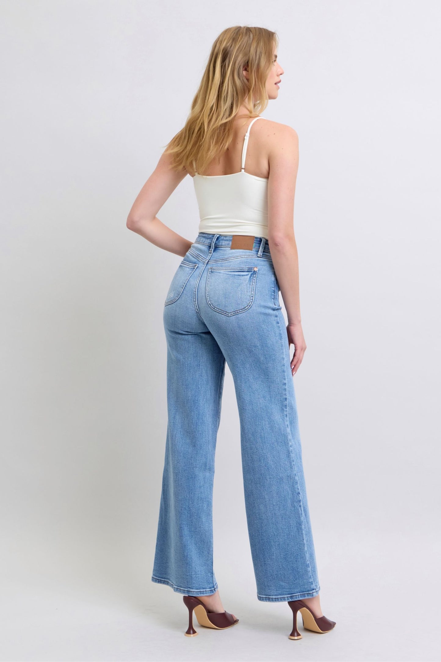 Judy Blue Full Size Wide Leg Jeans with Pockets – 93% Cotton Soft Stretch High-Comfort Denim