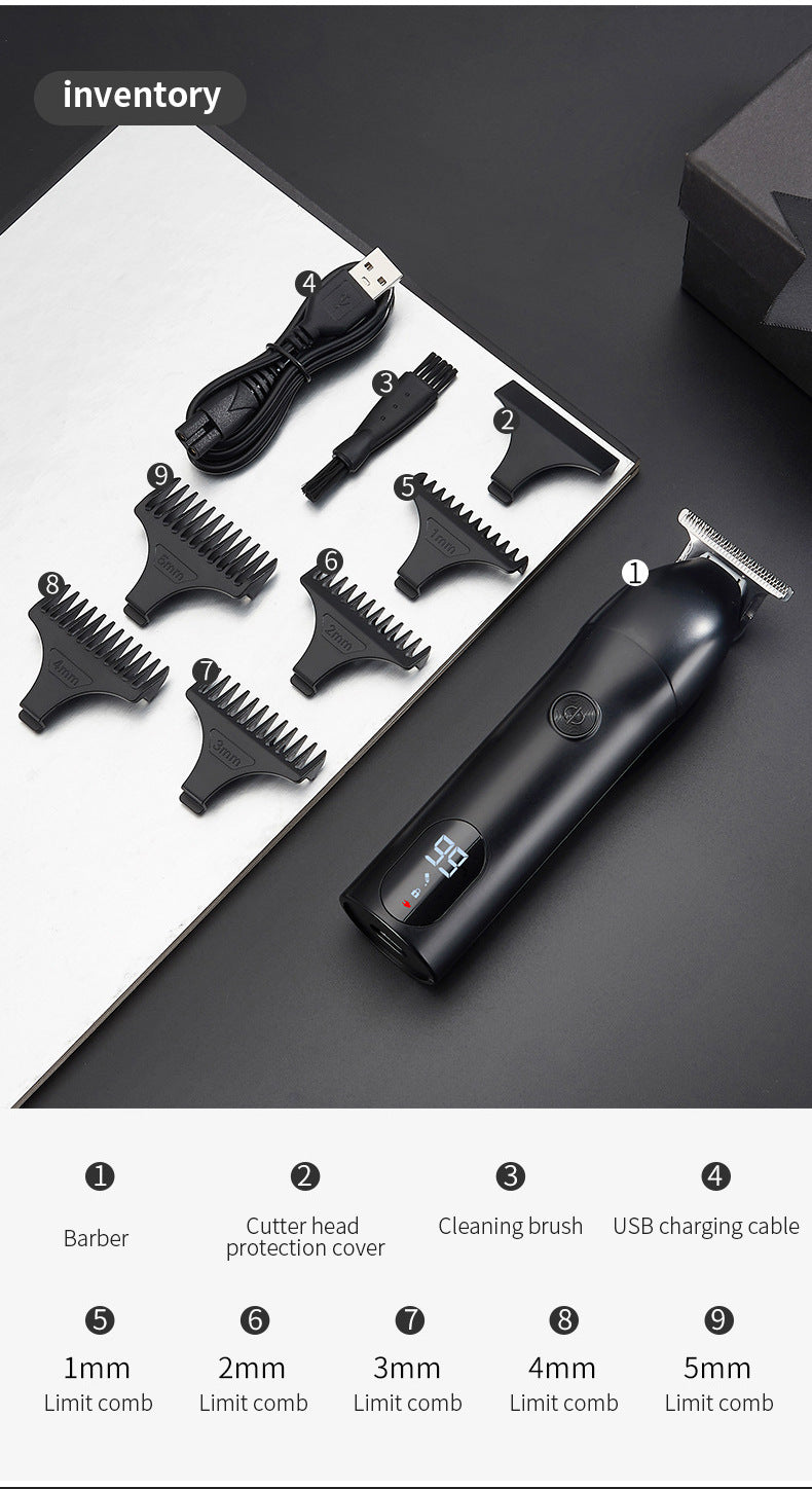 Professional Cordless Hair Clipper – Low-Noise Electric Trimmer with LED Display