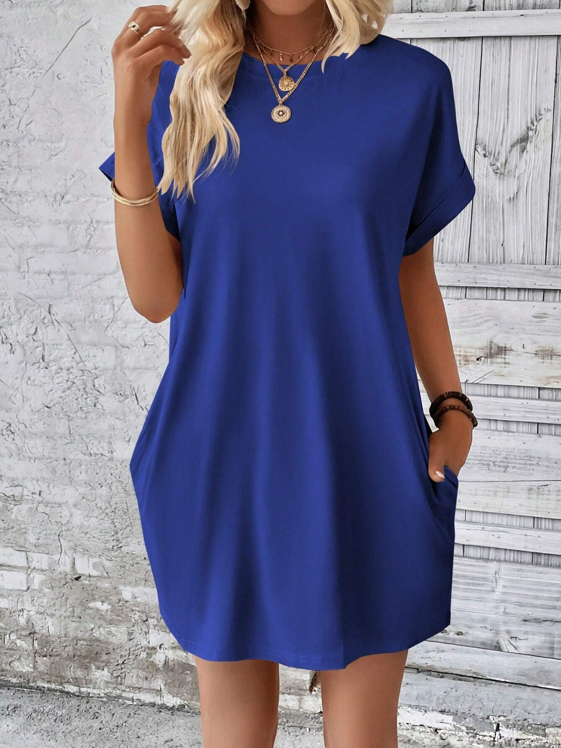 Round Neck Short Sleeve Mini Dress - Available in 8 Colors