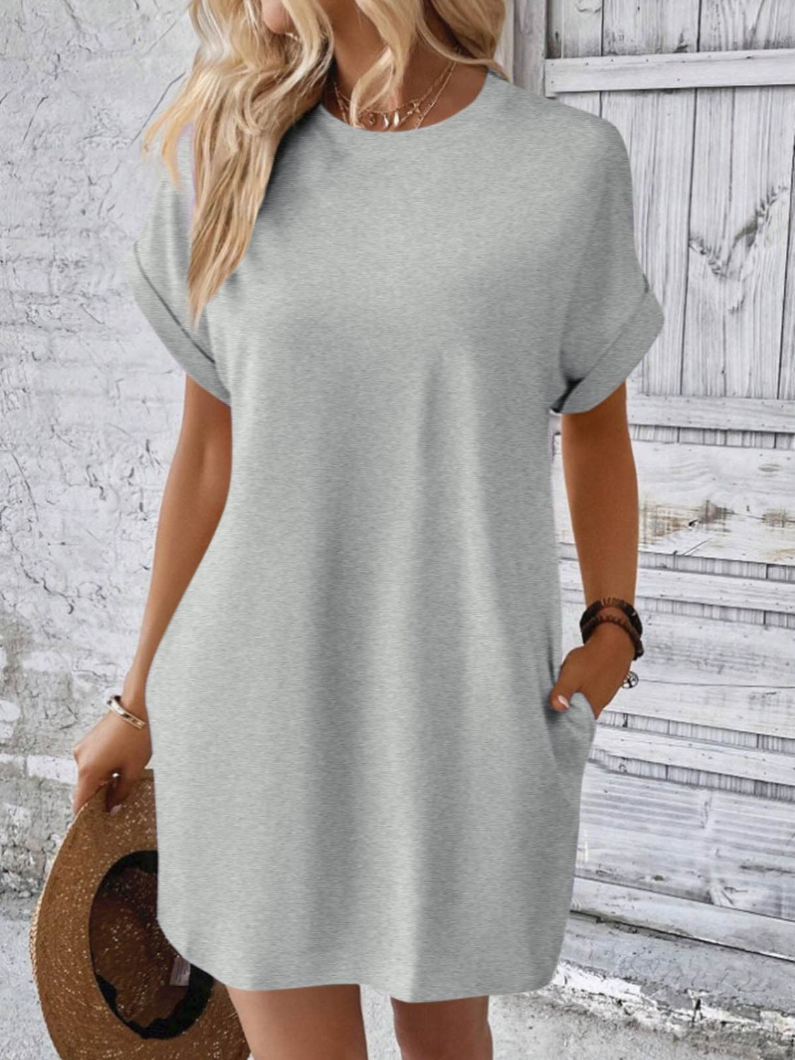 Round Neck Short Sleeve Mini Dress - Available in 8 Colors