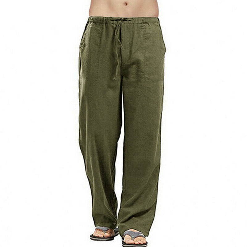 Loose Plus Size Cotton And Linen Elastic Waist Straight Beach Pants