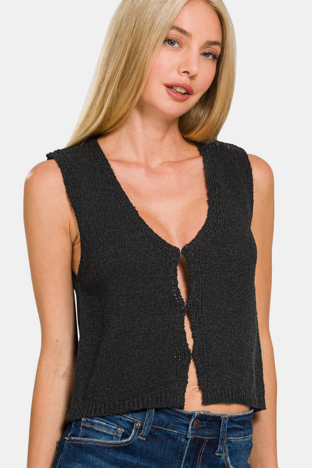 Zenana Hook and Eye Closure V-Neck Sweater Vest