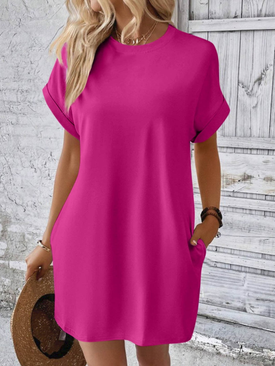 Round Neck Short Sleeve Mini Dress - Available in 8 Colors