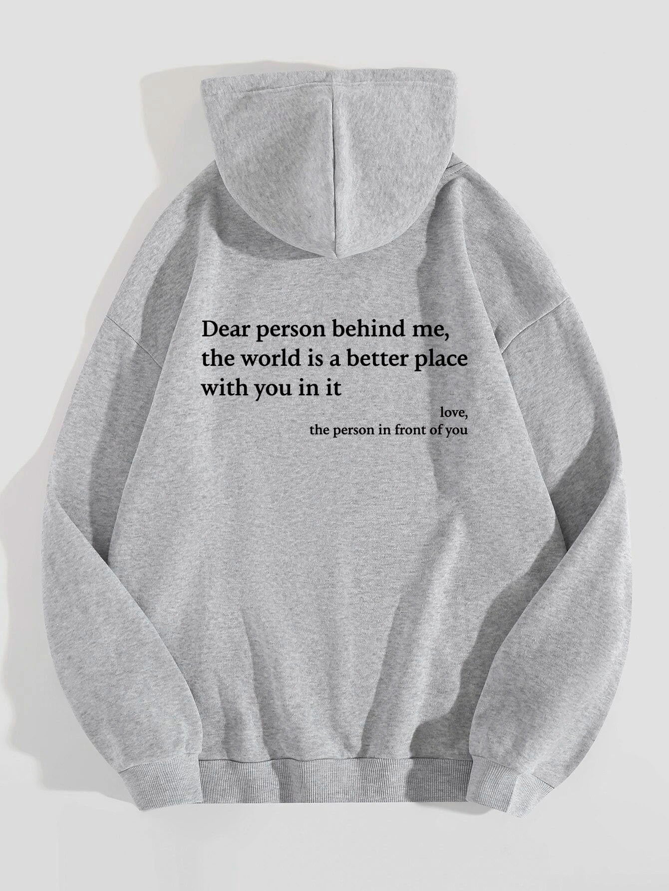 Women's Fashion Plush Letter Printed Kangaroo Pocket Drawstring Hoodie with Encouraging Message