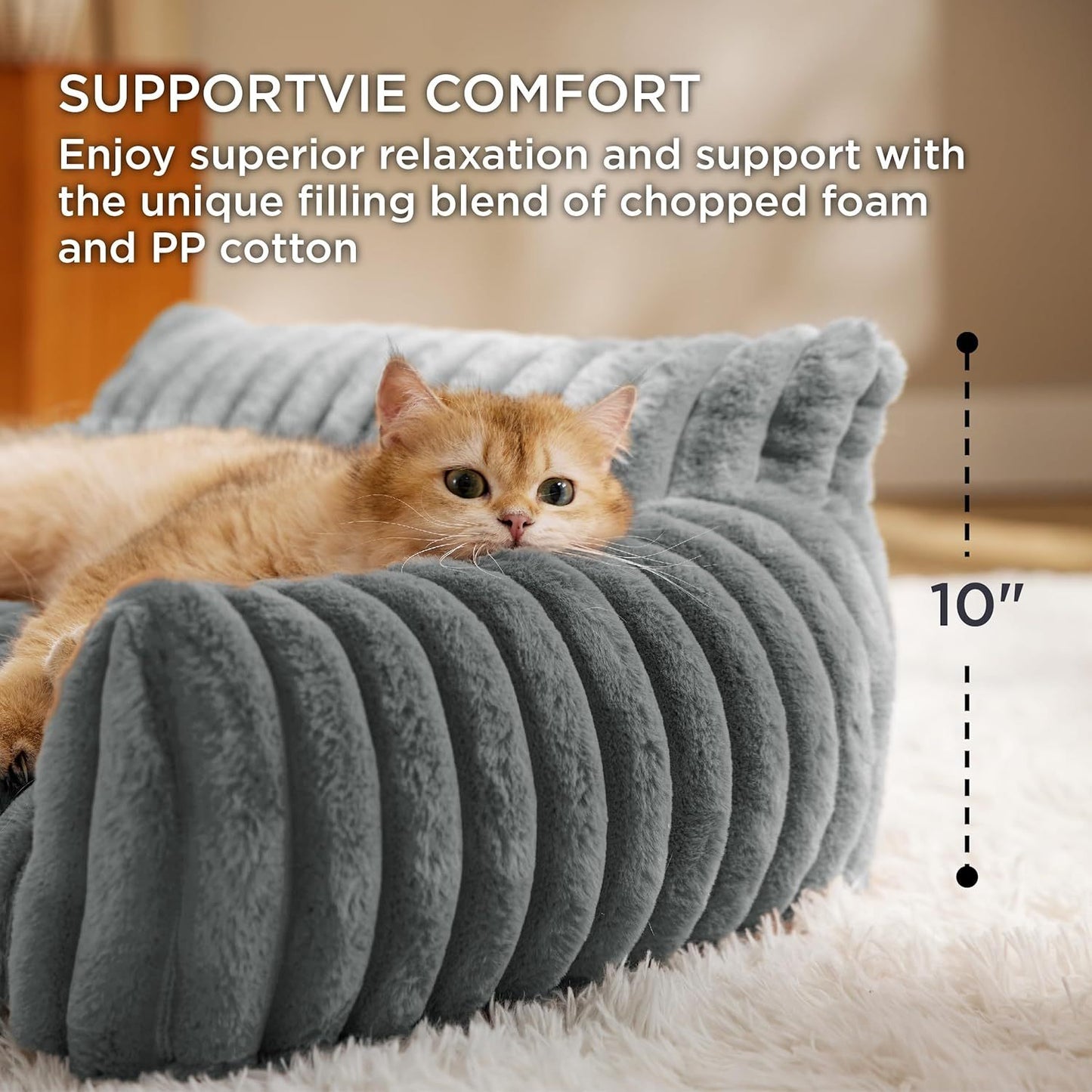 Bedsure Cute Cat Couch For Pets - Fluffy Cat Sofa With Premium Soft Corduroy Fleece Fuzzy Cat Couch Bed With Cover Supportive Cat Chair For Indoor Cats