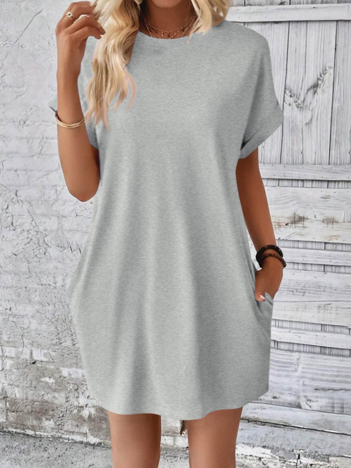 Round Neck Short Sleeve Mini Dress - Available in 8 Colors