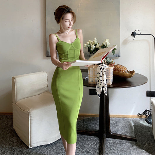 Temperament Solid Color Mid-length Dress
