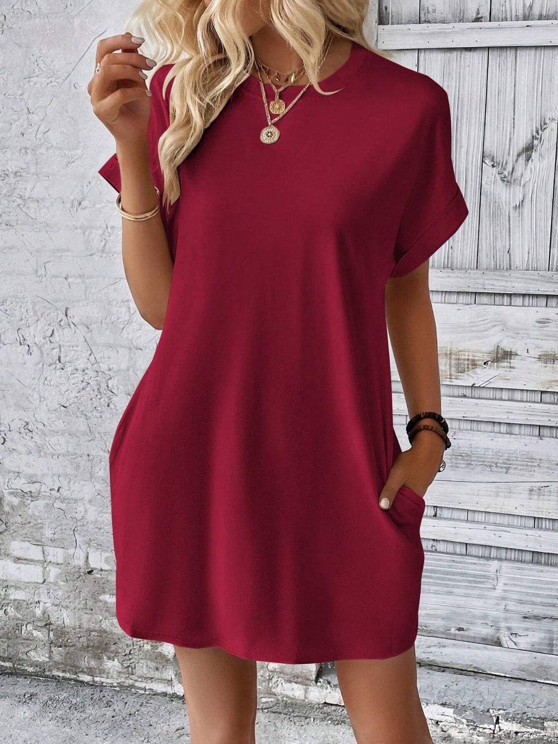 Round Neck Short Sleeve Mini Dress - Available in 8 Colors