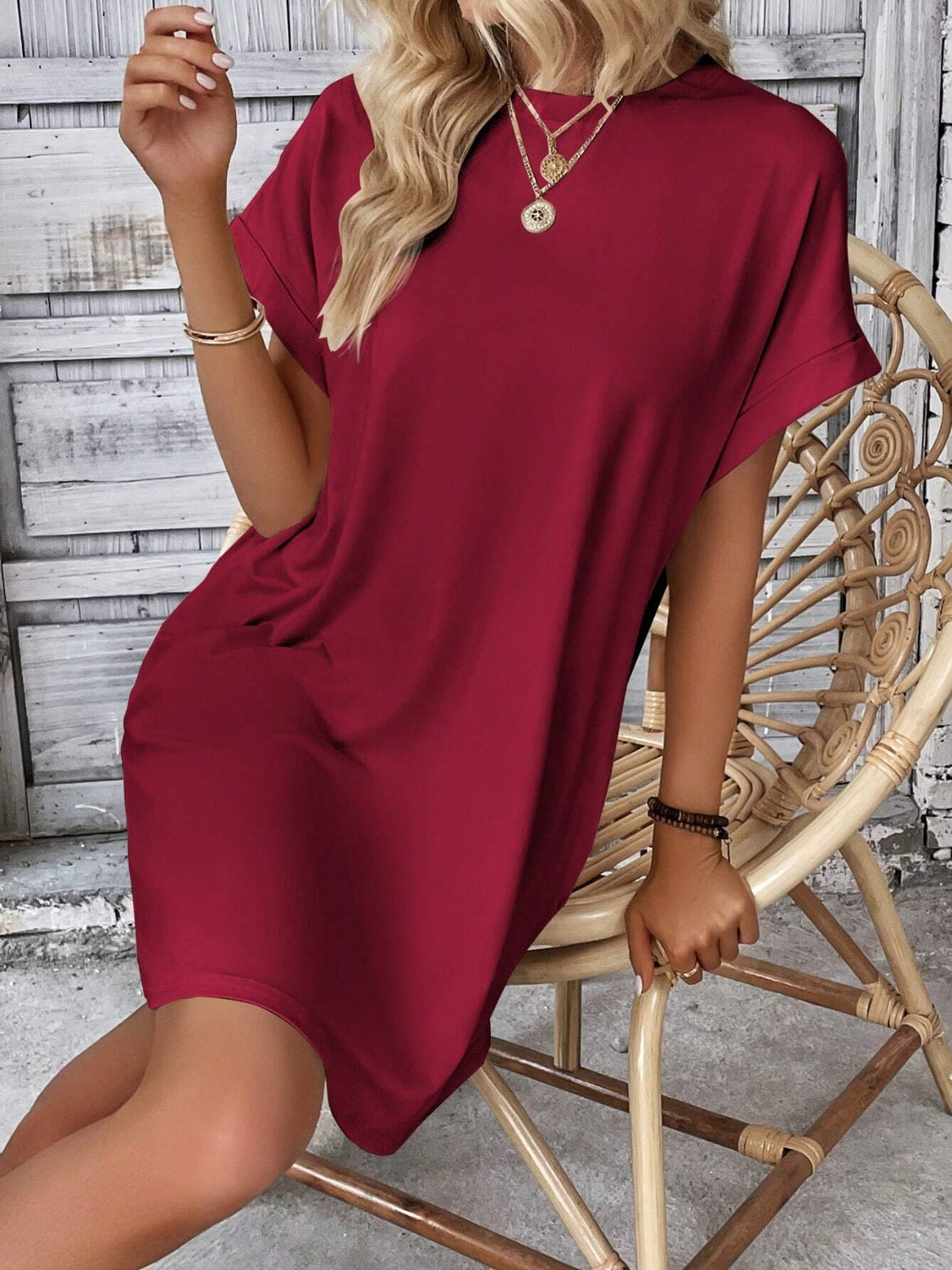 Round Neck Short Sleeve Mini Dress - Available in 8 Colors