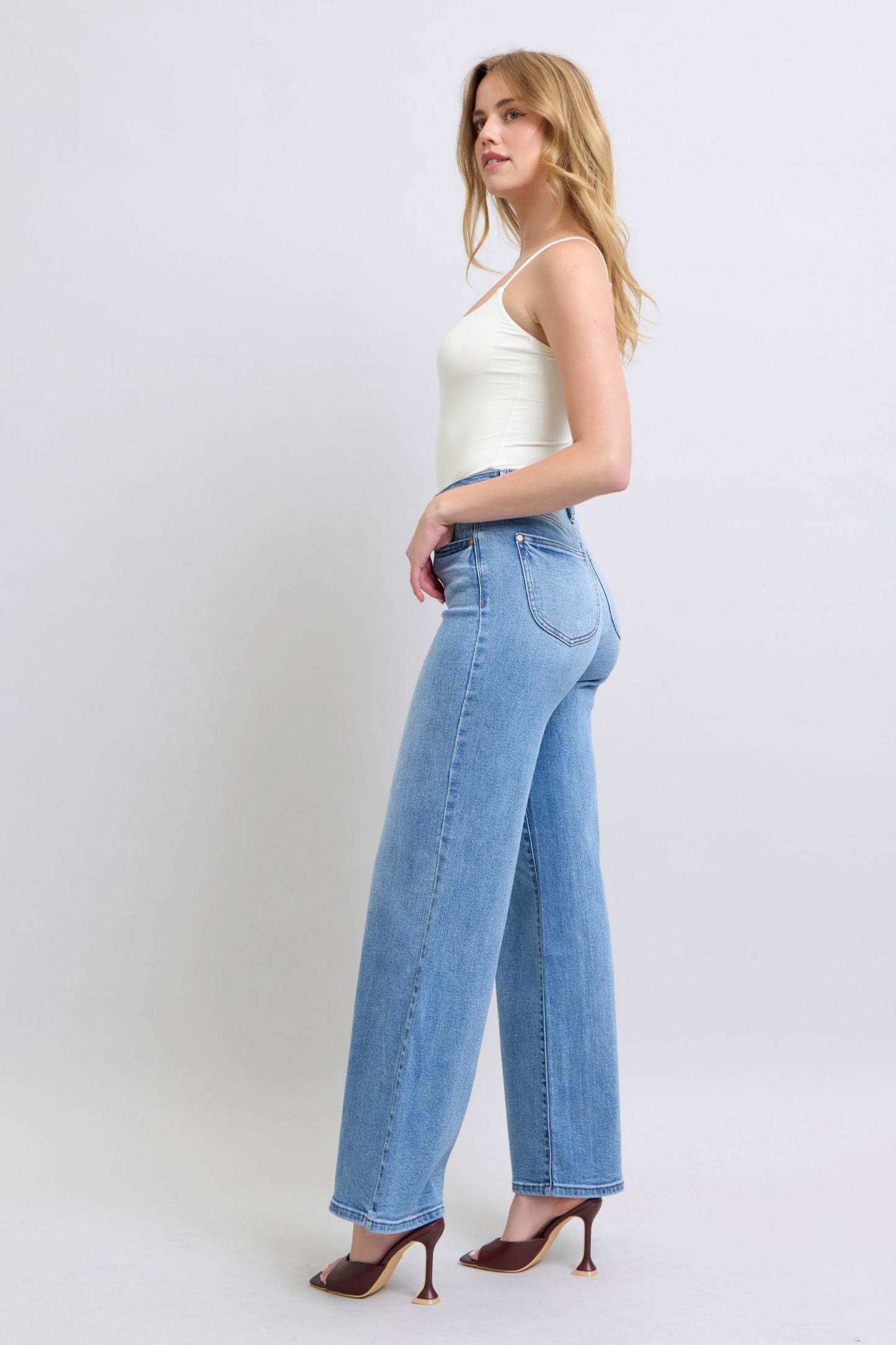 Judy Blue Full Size Wide Leg Jeans with Pockets – 93% Cotton Soft Stretch High-Comfort Denim