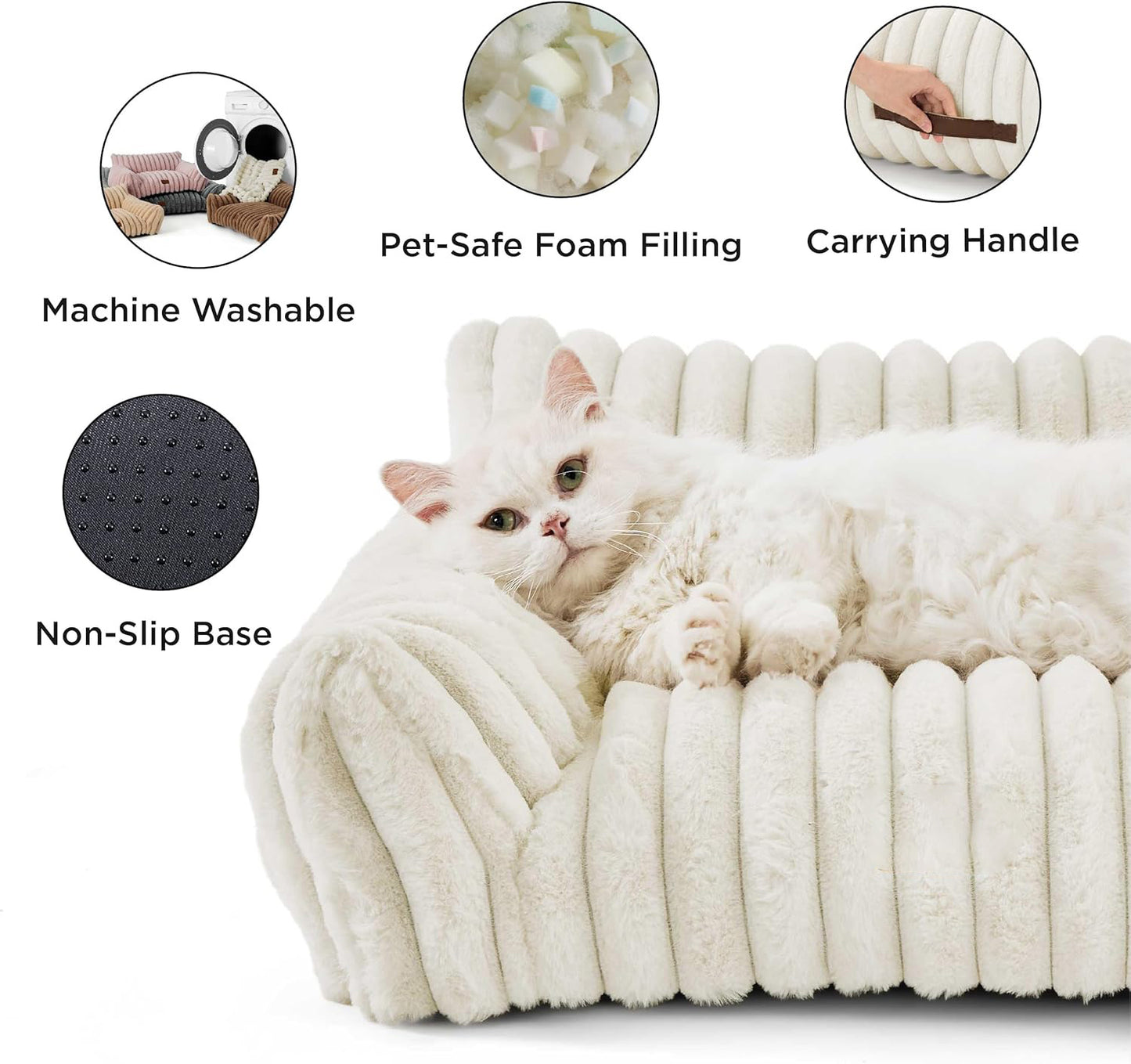 Bedsure Cute Cat Couch For Pets - Fluffy Cat Sofa With Premium Soft Corduroy Fleece Fuzzy Cat Couch Bed With Cover Supportive Cat Chair For Indoor Cats