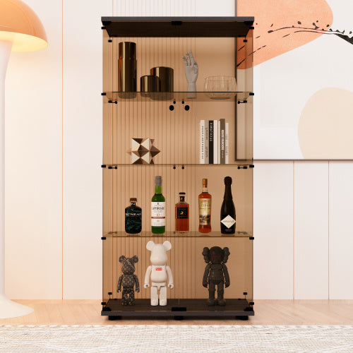 Double Door Tawny Glass Display Cabinet 4 With Door Shelves, Floor-to-ceiling Rare Bookshelf, Suitable For Living Room, Bedroom, Office