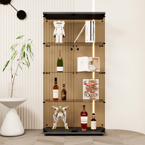 Double Door Tawny Glass Display Cabinet 4 With Door Shelves, Floor-to-ceiling Rare Bookshelf, Suitable For Living Room, Bedroom, Office