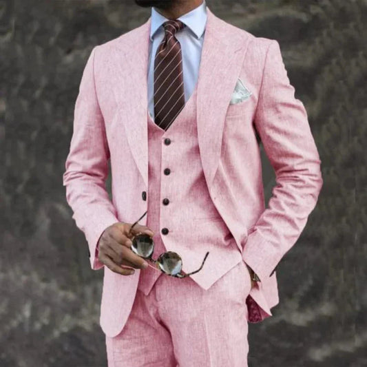 European And American Pink Business Casual Suit Three-piece Suit Men