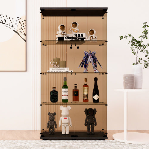 Double Door Tawny Glass Display Cabinet 4 With Door Shelves, Floor-to-ceiling Rare Bookshelf, Suitable For Living Room, Bedroom, Office