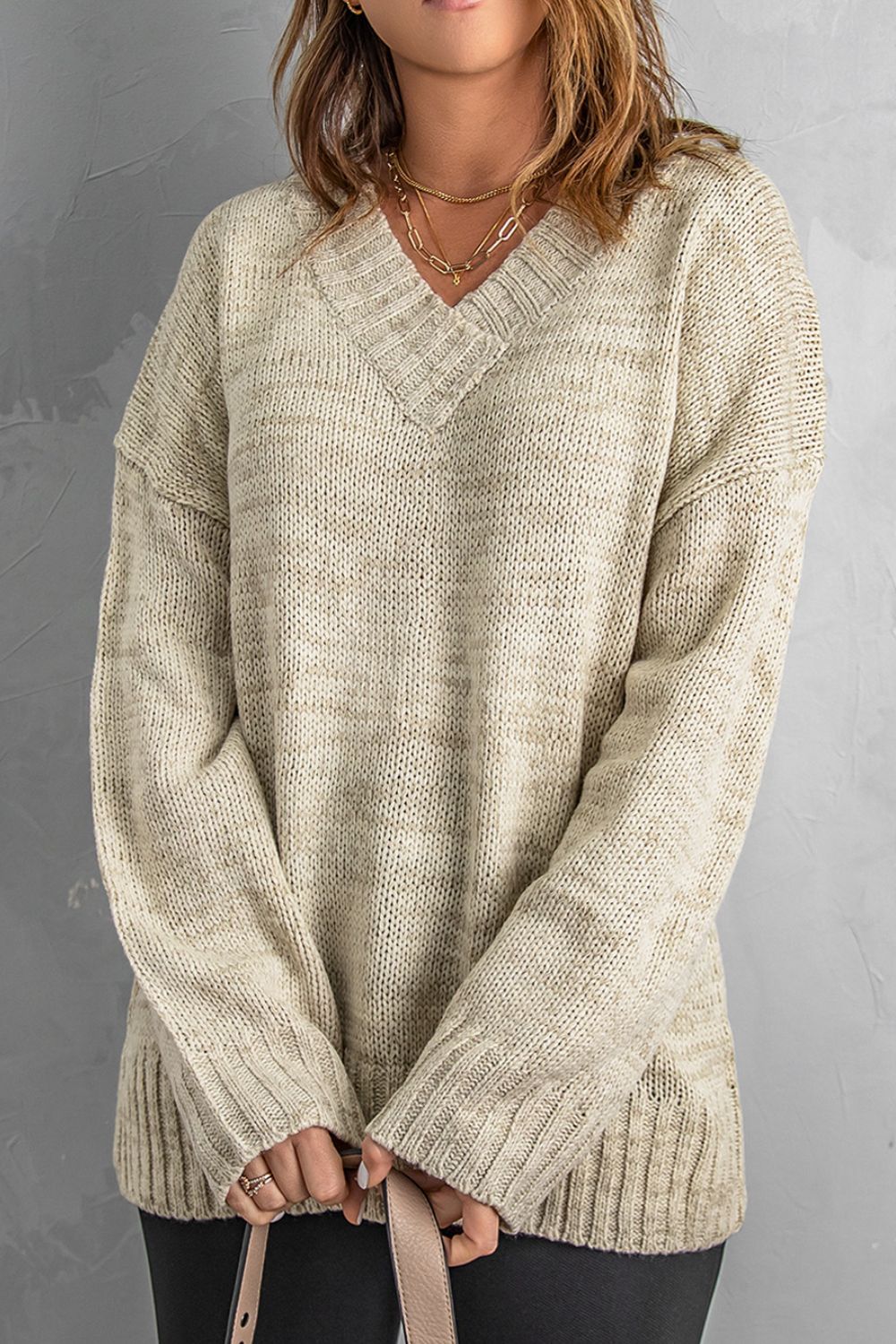 V-Neck Dropped Shoulder Sweater