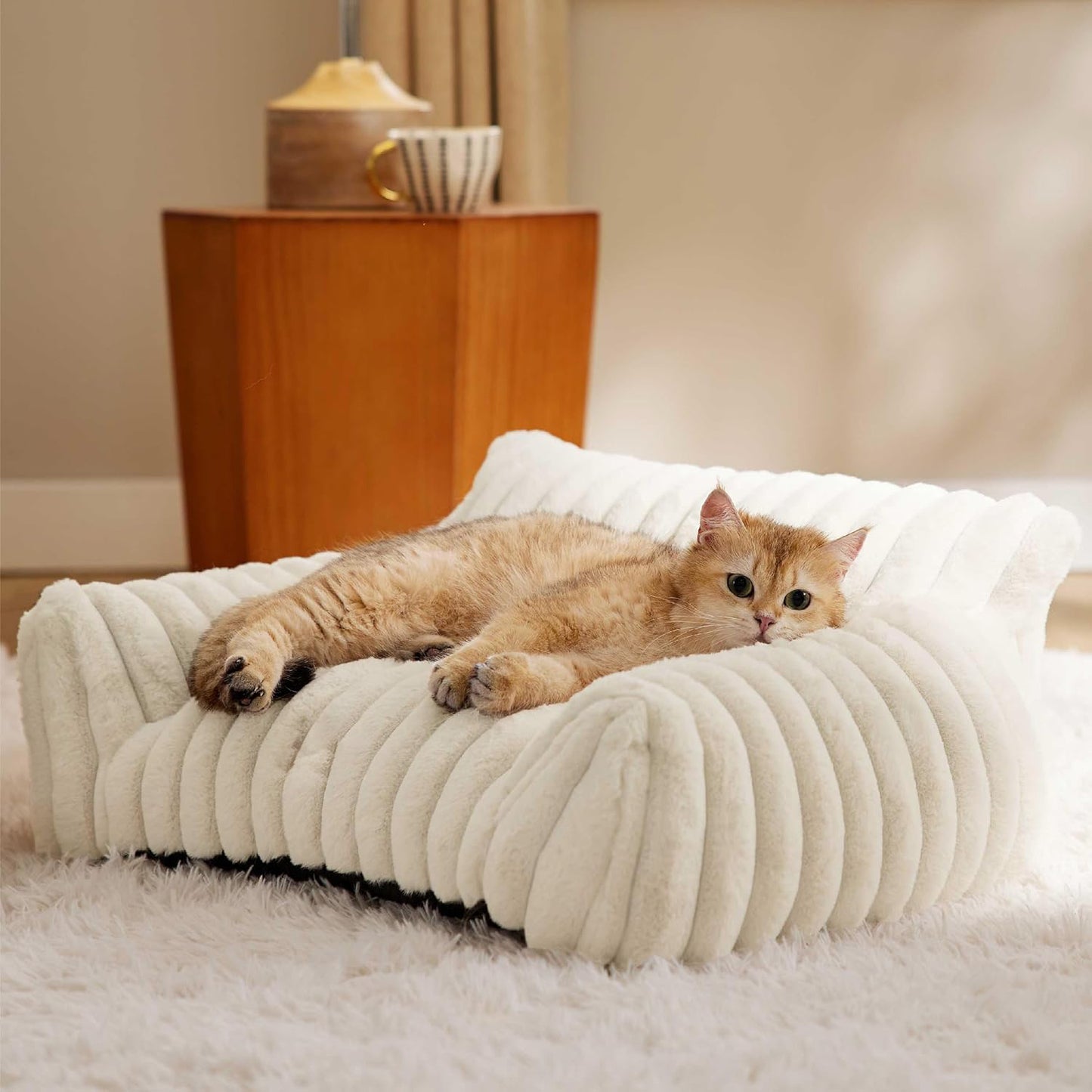 Bedsure Cute Cat Couch For Pets - Fluffy Cat Sofa With Premium Soft Corduroy Fleece Fuzzy Cat Couch Bed With Cover Supportive Cat Chair For Indoor Cats