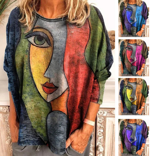 Face Art Long Sleeve T-shirt Fashion Top for Women