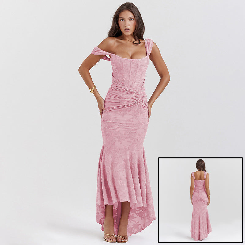 Off-Shoulder Backless Ruched Bodycon Evening Dress – Multiple Colors