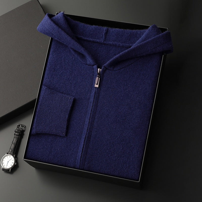 Youth Cashmere Cardigan Casual Hooded Zipper Cardigan