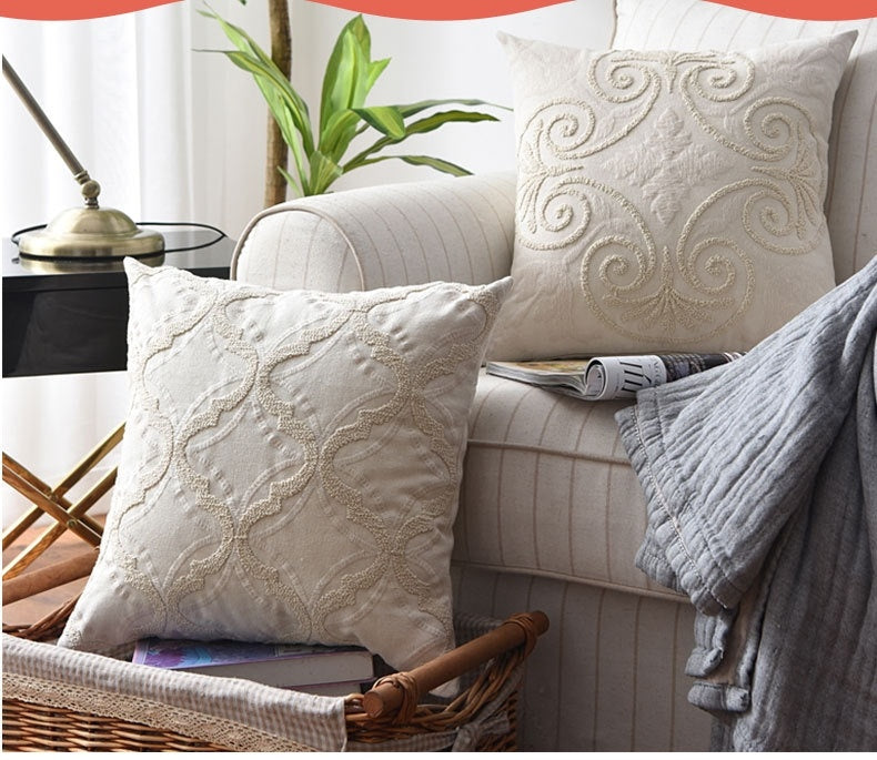 Cotton And Linen Woven Embroidered Couch Pillow Bed Head Cushion