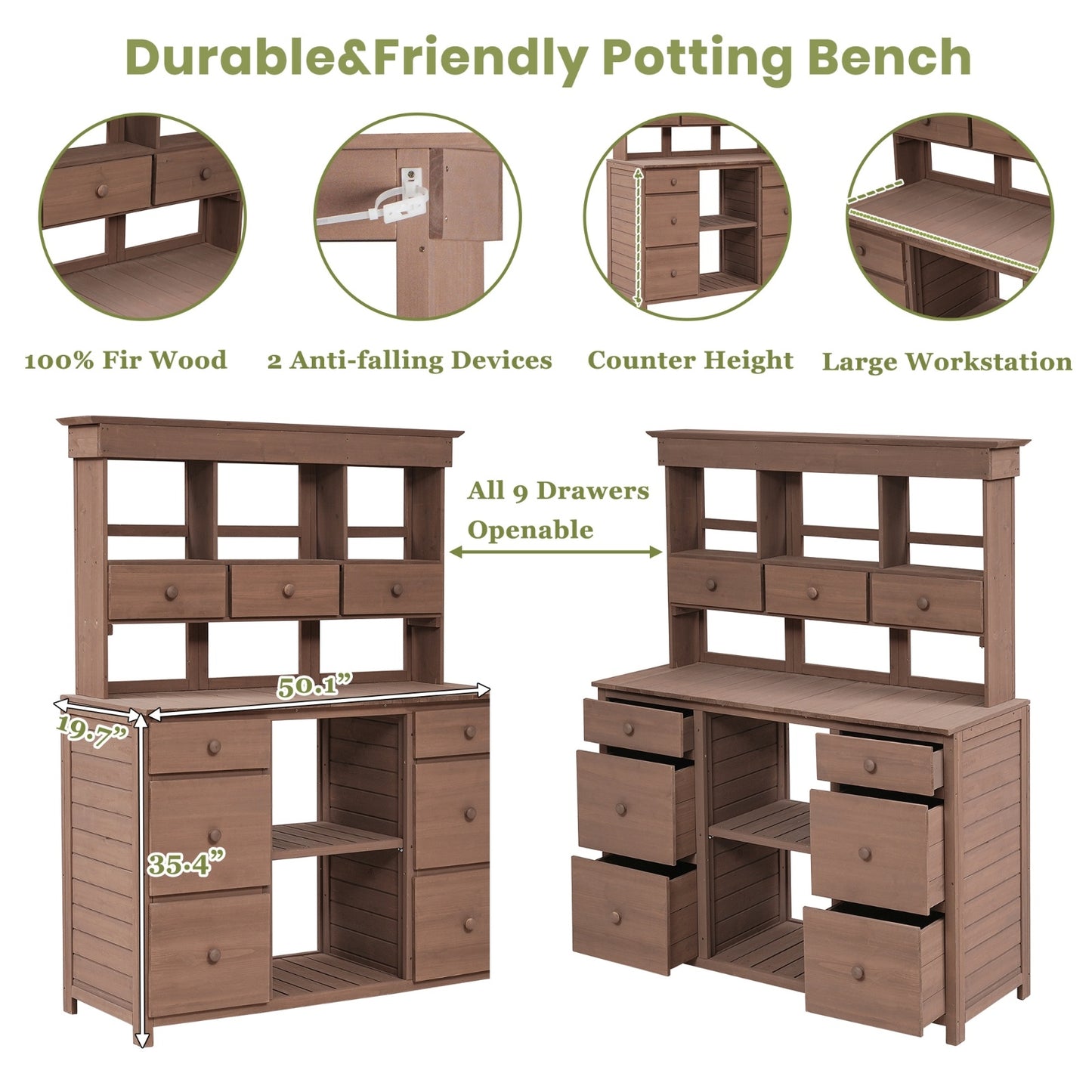 Video Provided  TOPMAX Garden Potting Bench Table, Rustic And Sleek Design With Multiple Drawers An