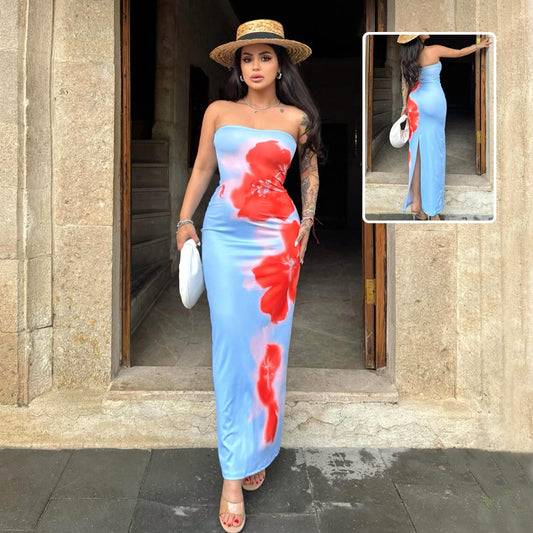 Sexy Strapless Slim Slit Tube Long Dress for Summer Parties & Beach - Women’s Fashion
