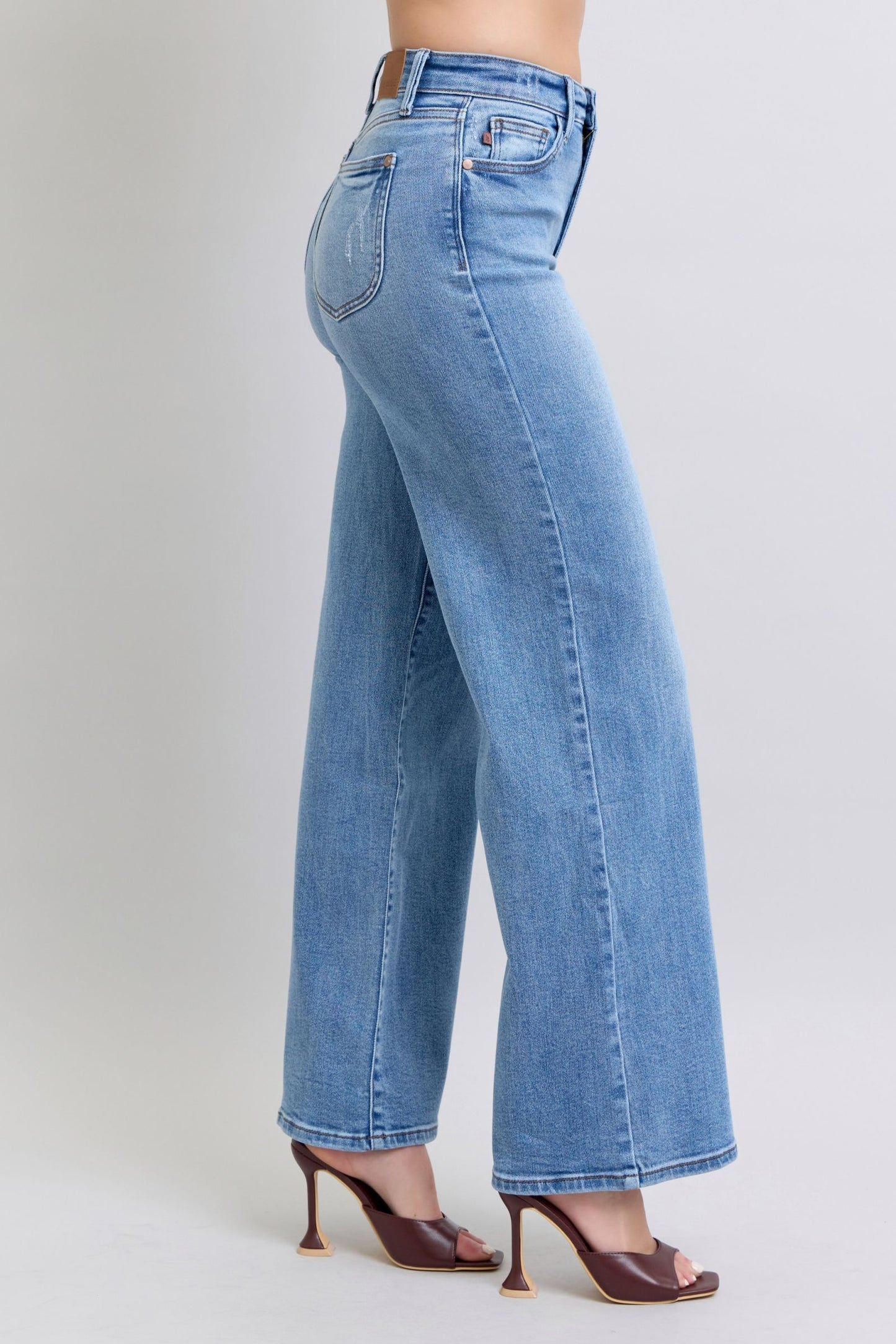 Judy Blue Full Size Wide Leg Jeans with Pockets – 93% Cotton Soft Stretch High-Comfort Denim