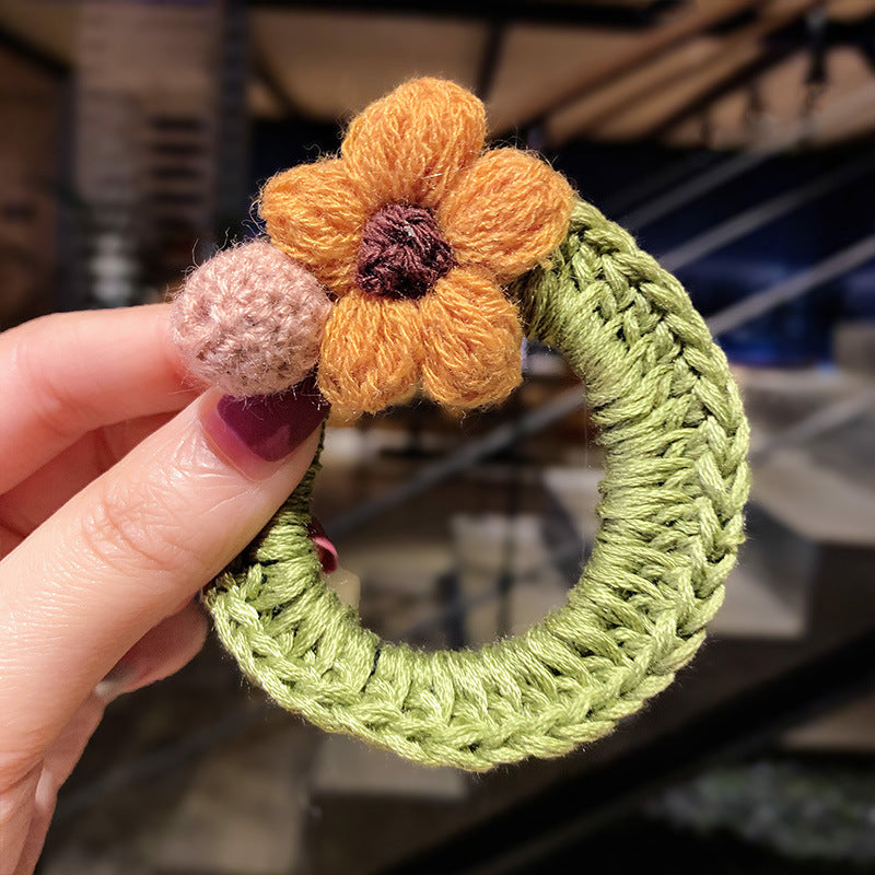 Woolen flowers tie hair elastic