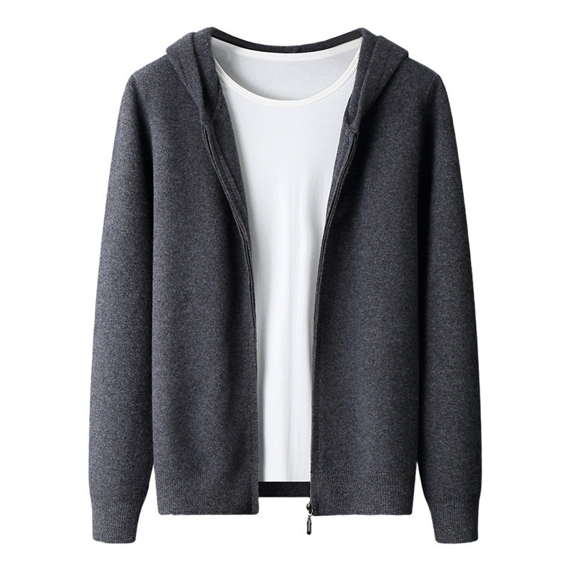 Youth Cashmere Cardigan Casual Hooded Zipper Cardigan
