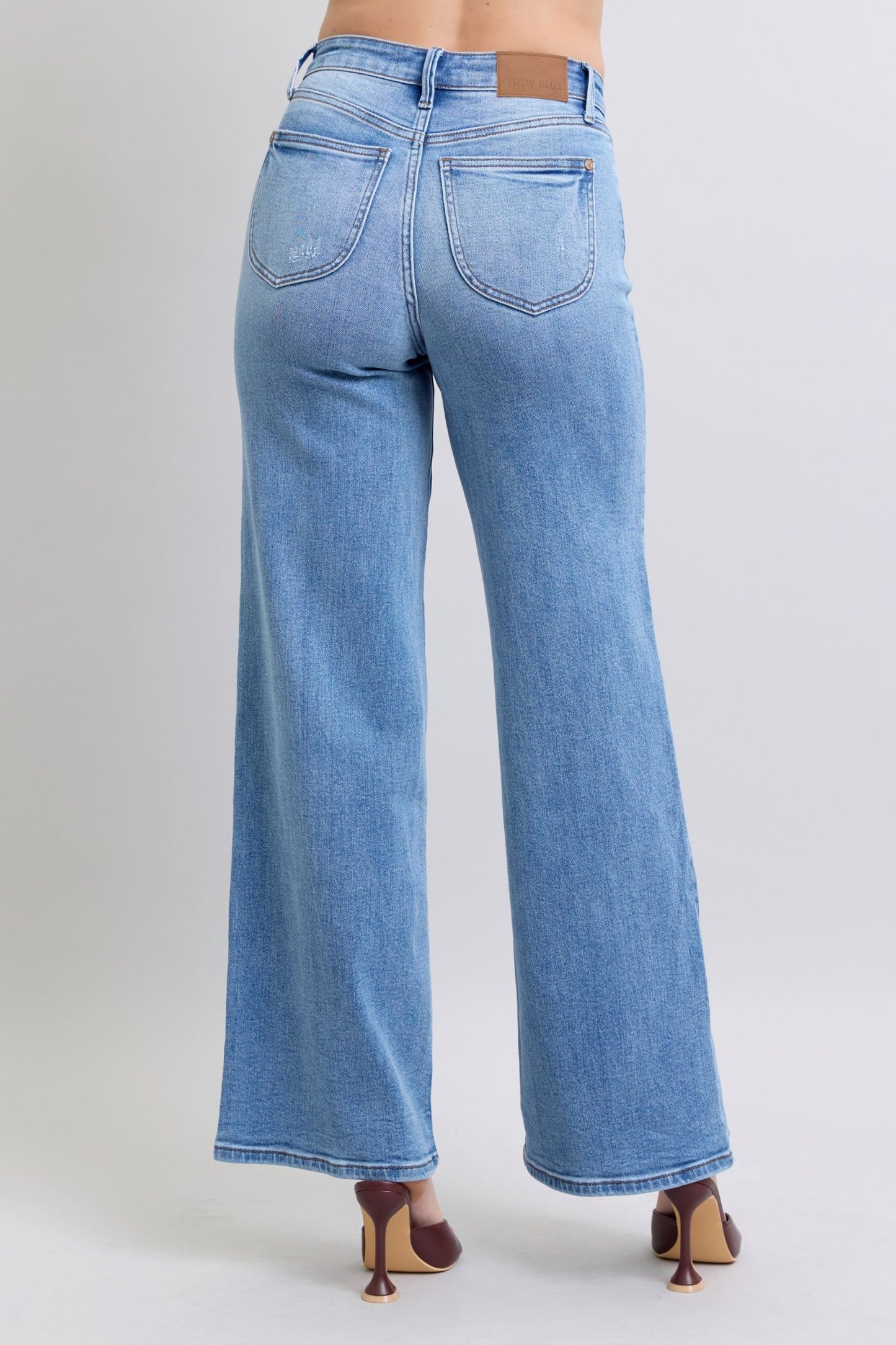 Judy Blue Full Size Wide Leg Jeans with Pockets – 93% Cotton Soft Stretch High-Comfort Denim