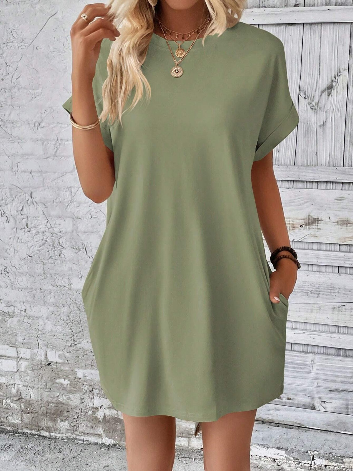 Round Neck Short Sleeve Mini Dress - Available in 8 Colors