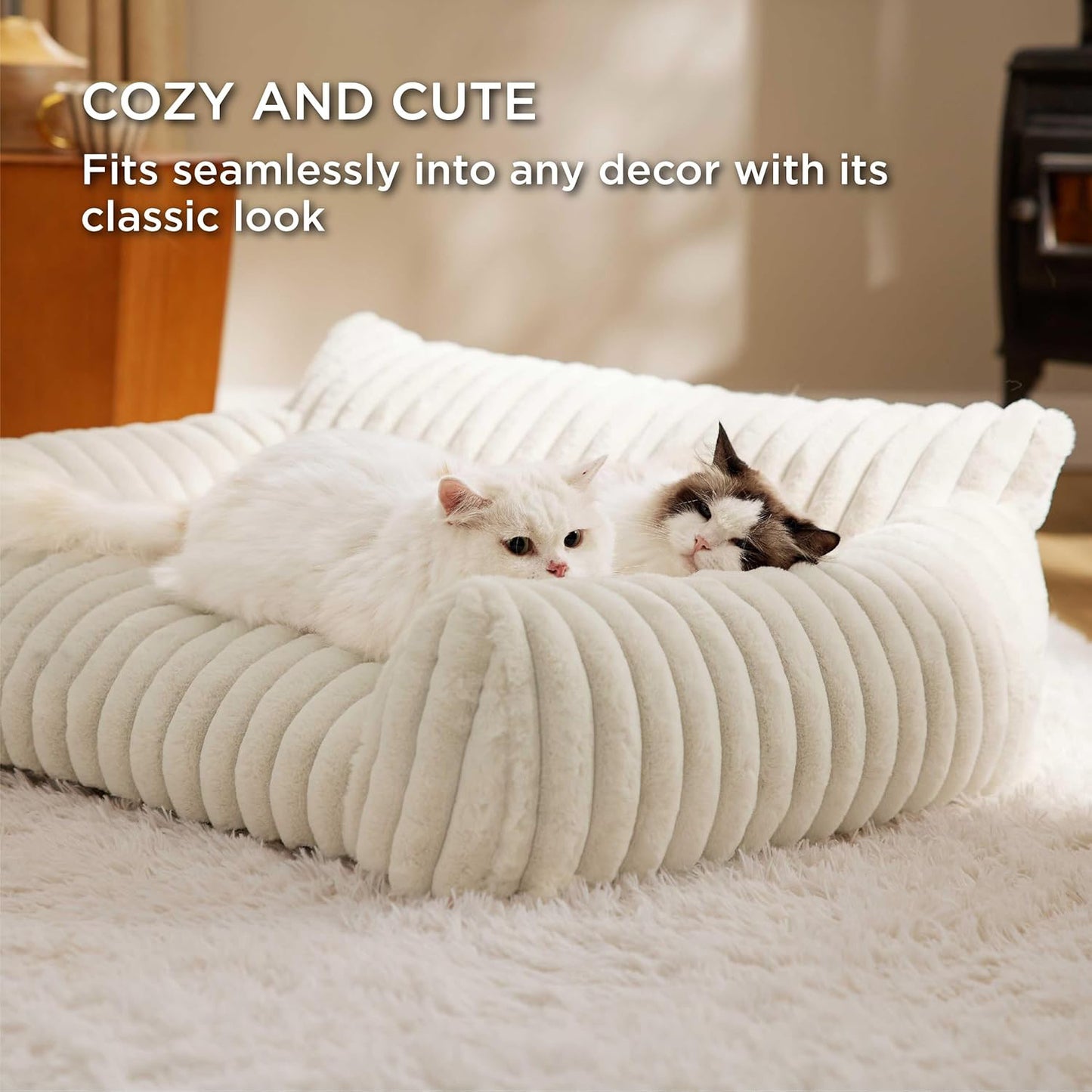 Bedsure Cute Cat Couch For Pets - Fluffy Cat Sofa With Premium Soft Corduroy Fleece Fuzzy Cat Couch Bed With Cover Supportive Cat Chair For Indoor Cats