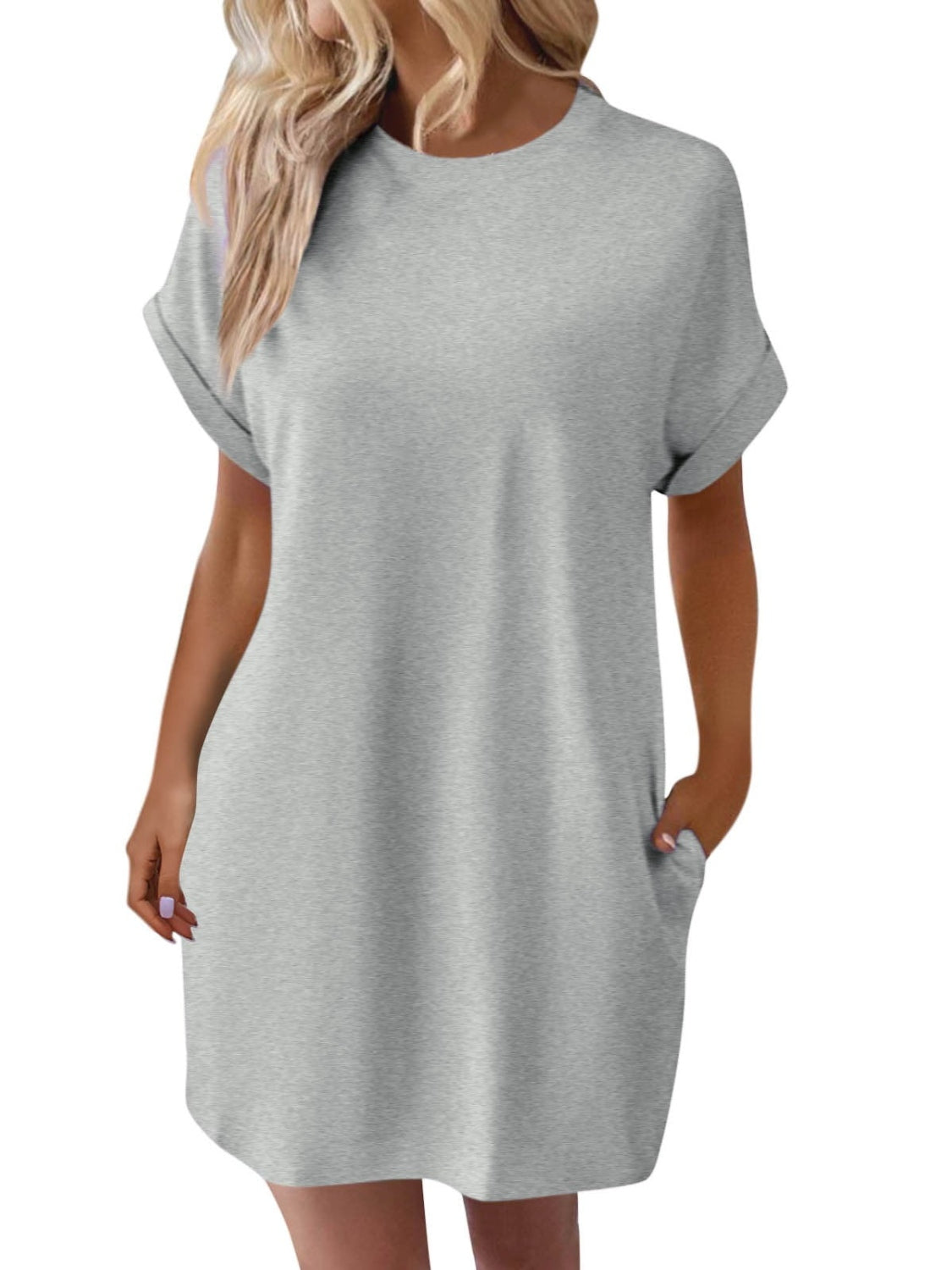 Round Neck Short Sleeve Mini Dress - Available in 8 Colors