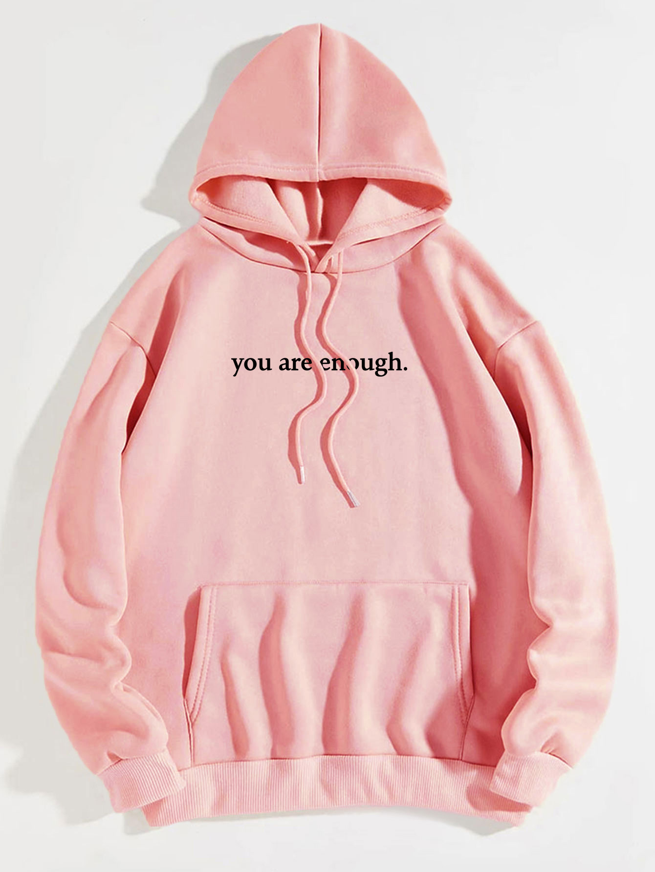 Women's Fashion Plush Letter Printed Kangaroo Pocket Drawstring Hoodie with Encouraging Message