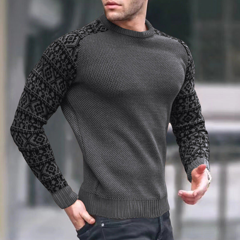 Men's Round Neck Waffle Sweater