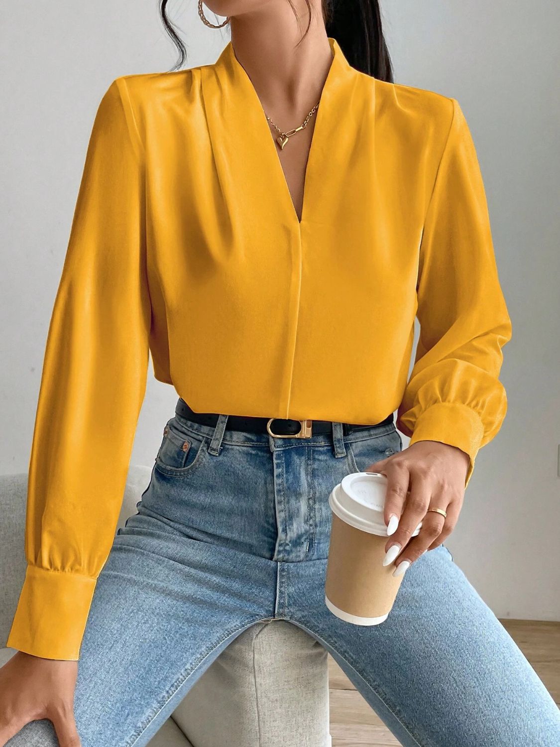 V Neck Long Sleeve Top