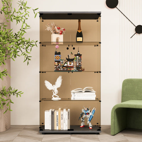 Double Door Tawny Glass Display Cabinet 4 With Door Shelves, Floor-to-ceiling Rare Bookshelf, Suitable For Living Room, Bedroom, Office