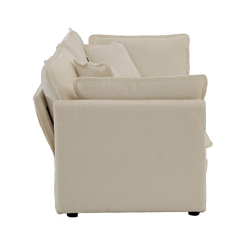 Modern Fabric Loveseat Sofa Couch For Living Room, Upholstered Large Size Deep Seat 2-Seat Sofa With 4 Pillows ,Beige Chenille